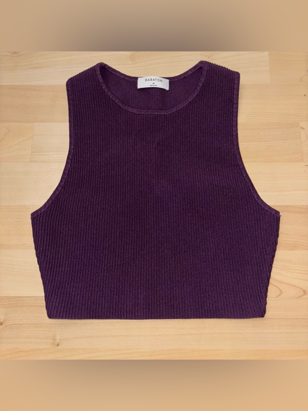 Aritzia Babaton Sculpt Knit Ribbed Sleeveless Crop Top Plum Medium Ottoman Tank